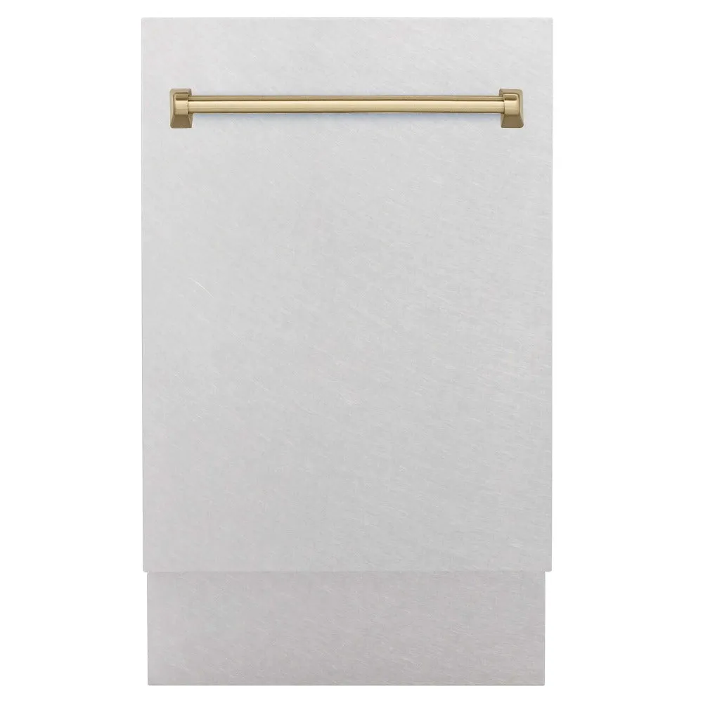 ZLINE Autograph Edition 18 in. Tallac Series 3rd Rack Top Control Built-In Dishwasher with Satin Stainless Steel Panel and Champagne Bronze Handle, 51dBa (DWVZ-SN-18-CB)