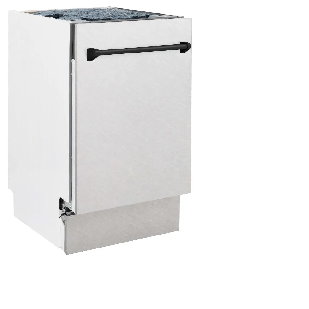 ZLINE Autograph Edition 18 in. Tallac Series 3rd Rack Top Control Built-In Dishwasher with Satin Stainless Steel Panel and Matte Black Handle, 51dBa (DWVZ-SN-18-MB)