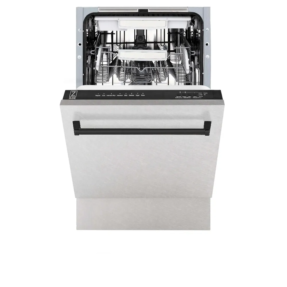 ZLINE Autograph Edition 18 in. Tallac Series 3rd Rack Top Control Built-In Dishwasher with Satin Stainless Steel Panel and Matte Black Handle, 51dBa (DWVZ-SN-18-MB)