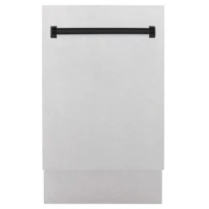 ZLINE Autograph Edition 18 in. Tallac Series 3rd Rack Top Control Built-In Dishwasher with Satin Stainless Steel Panel and Matte Black Handle, 51dBa (DWVZ-SN-18-MB)