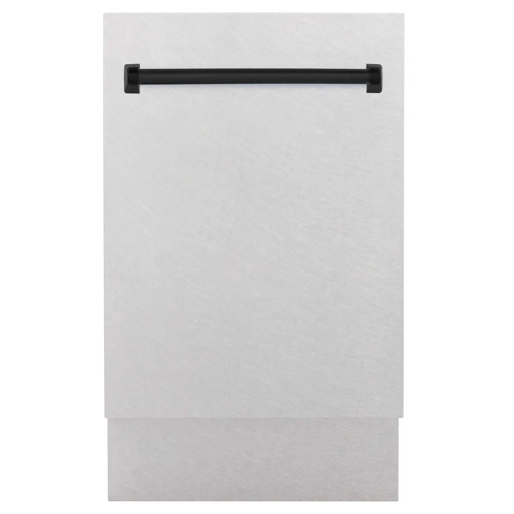 ZLINE Autograph Edition 18 in. Tallac Series 3rd Rack Top Control Built-In Dishwasher with Satin Stainless Steel Panel and Matte Black Handle, 51dBa (DWVZ-SN-18-MB)