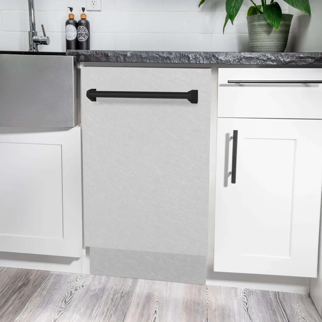 ZLINE Autograph Edition 18 in. Tallac Series 3rd Rack Top Control Built-In Dishwasher with Satin Stainless Steel Panel and Matte Black Handle, 51dBa (DWVZ-SN-18-MB)