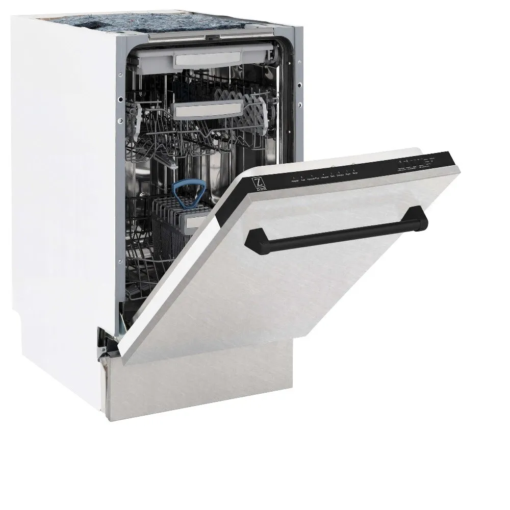 ZLINE Autograph Edition 18 in. Tallac Series 3rd Rack Top Control Built-In Dishwasher with Satin Stainless Steel Panel and Matte Black Handle, 51dBa (DWVZ-SN-18-MB)