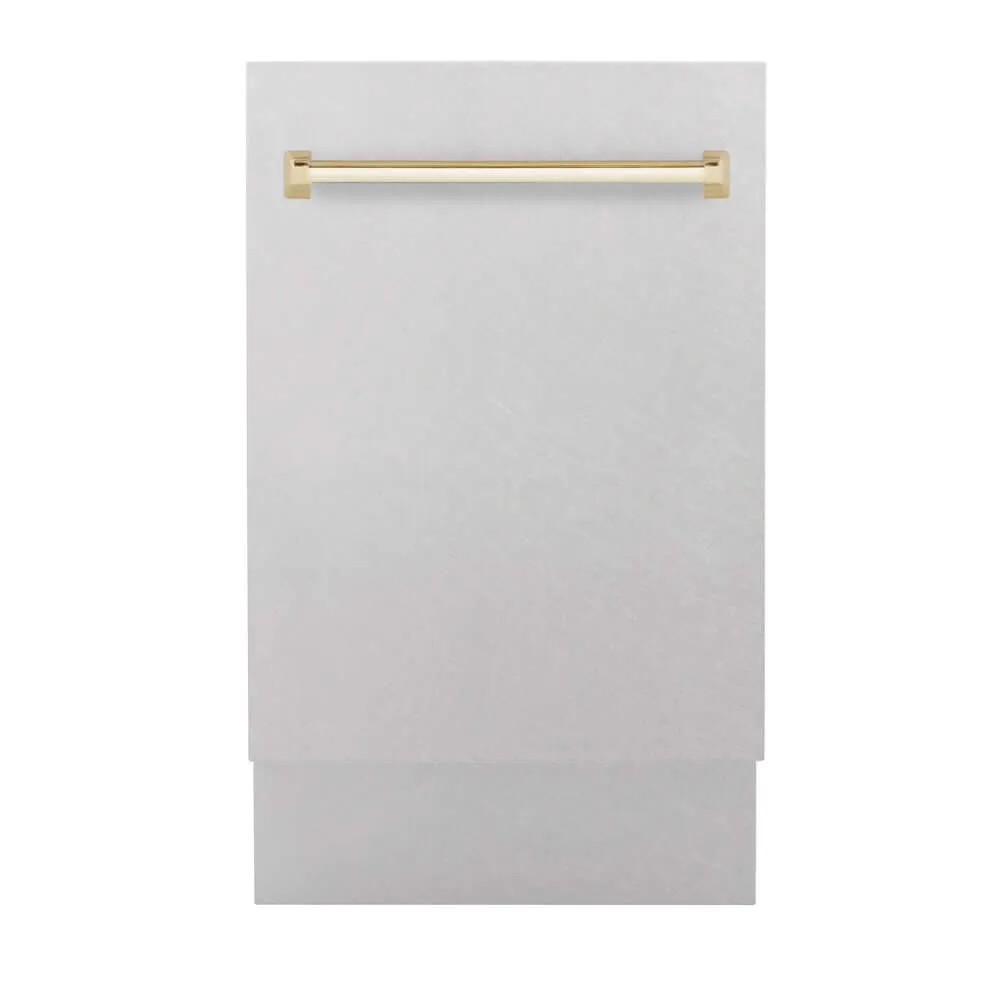 ZLINE Autograph Edition 18 in. Tallac Series 3rd Rack Top Control Built-In Dishwasher with Satin Stainless Steel Panel and Polished Gold Handle, 51dBa (DWVZ-SN-18-G)