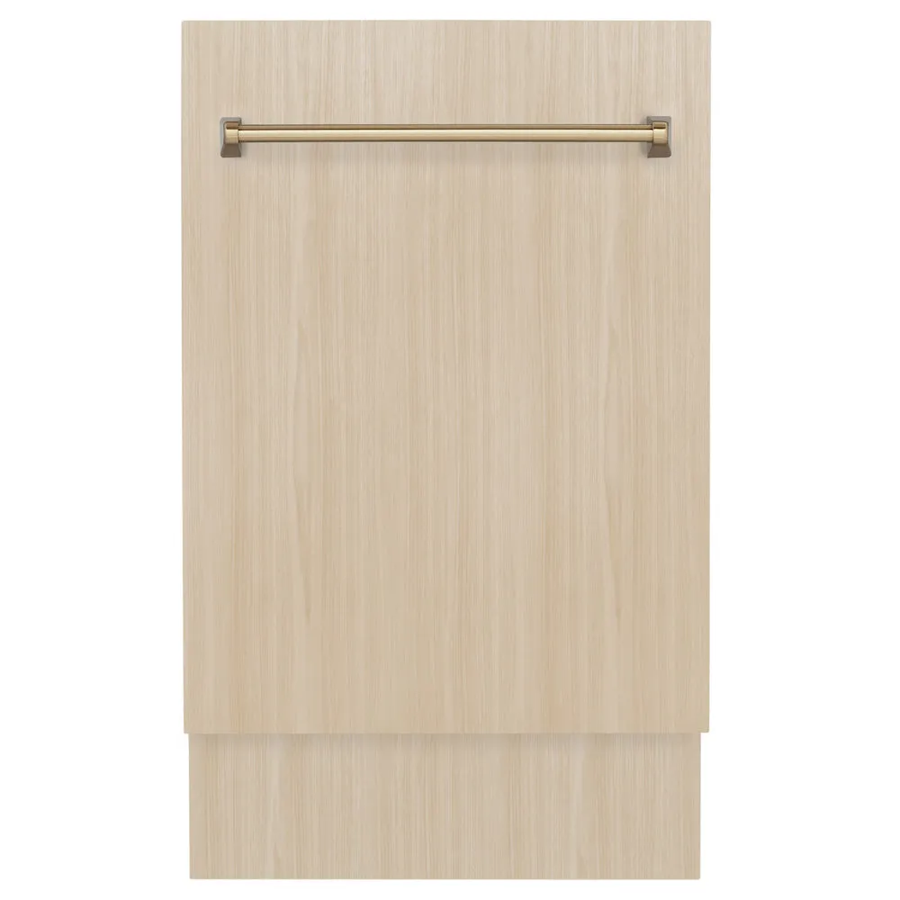 ZLINE Autograph Edition 18 in. Tallac Series 3rd Rack Top Control Dishwasher in Custom Panel Ready with Champagne Bronze Handle, 51dBa (DWVZ-18-CB)