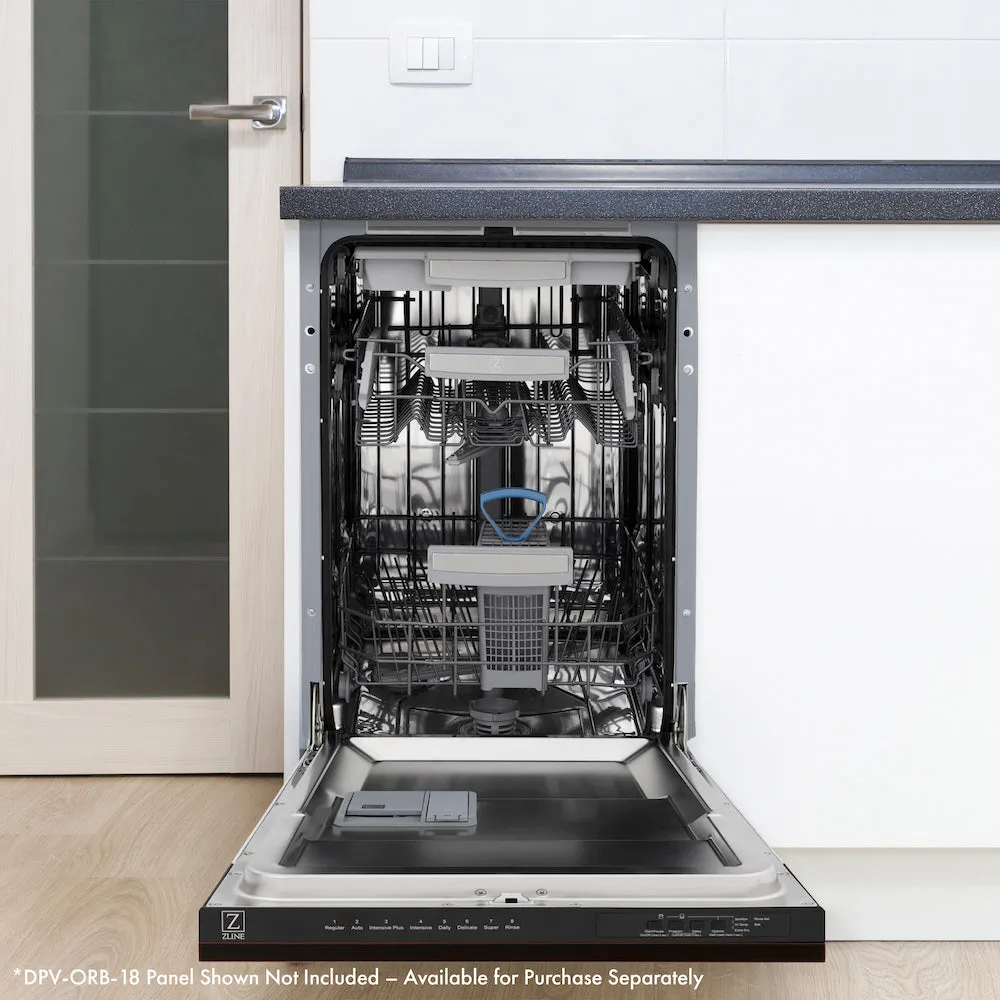 ZLINE Autograph Edition 18 in. Tallac Series 3rd Rack Top Control Dishwasher in Custom Panel Ready with Polished Gold Handle, 51dBa (DWVZ-18-G)
