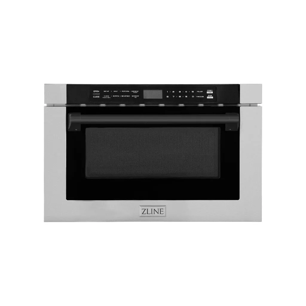 ZLINE Autograph Edition 24 in. 1.2 cu. ft. Built-in Microwave Drawer with a Traditional Handle in Stainless Steel and Matte Black Accents (MWDZ-1-H-MB)