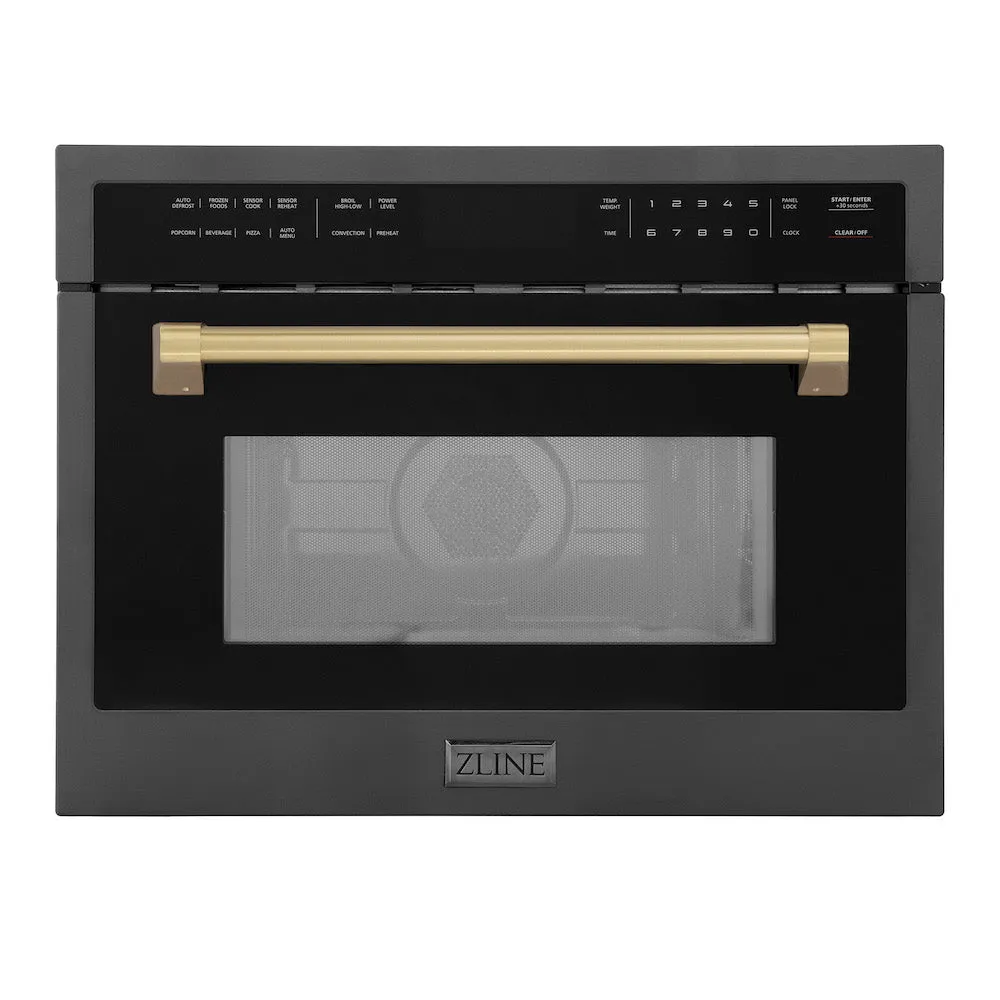 ZLINE Autograph Edition 24 in. 1.6 cu ft. Built-in Convection Microwave Oven in Black Stainless Steel with Champagne Bronze Accents (MWOZ-24-BS-CB)