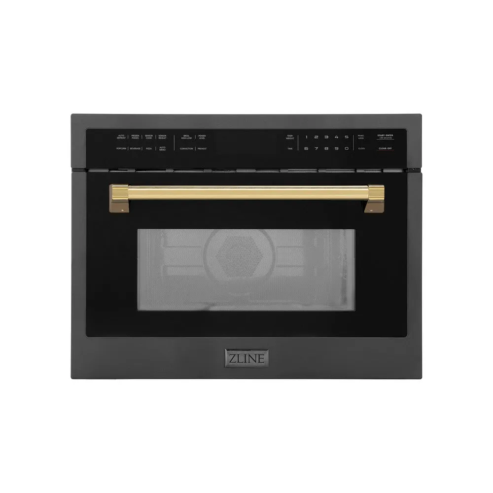 ZLINE Autograph Edition 24 in. 1.6 cu ft. Built-in Convection Microwave Oven in Black Stainless Steel with Polished Gold Accents (MWOZ-24-BS-G)