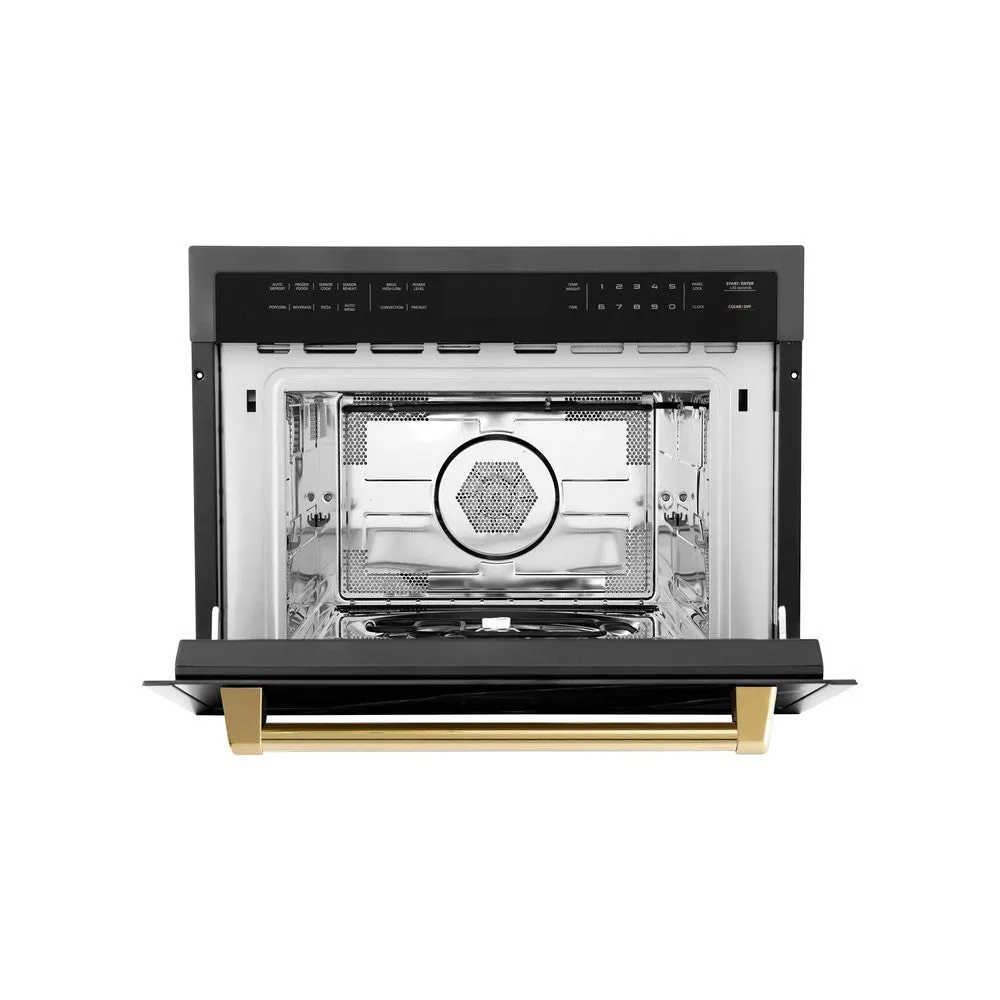 ZLINE Autograph Edition 24 in. 1.6 cu ft. Built-in Convection Microwave Oven in Black Stainless Steel with Polished Gold Accents (MWOZ-24-BS-G)