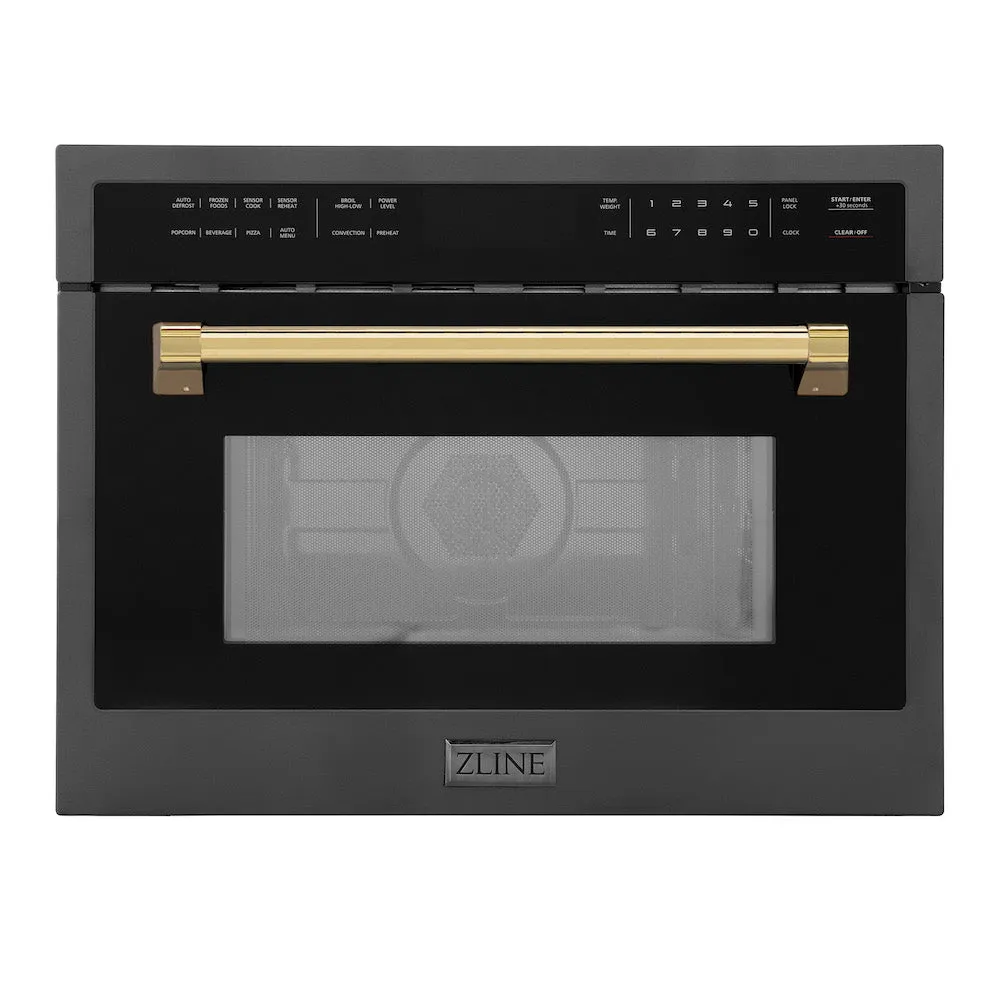 ZLINE Autograph Edition 24 in. 1.6 cu ft. Built-in Convection Microwave Oven in Black Stainless Steel with Polished Gold Accents (MWOZ-24-BS-G)