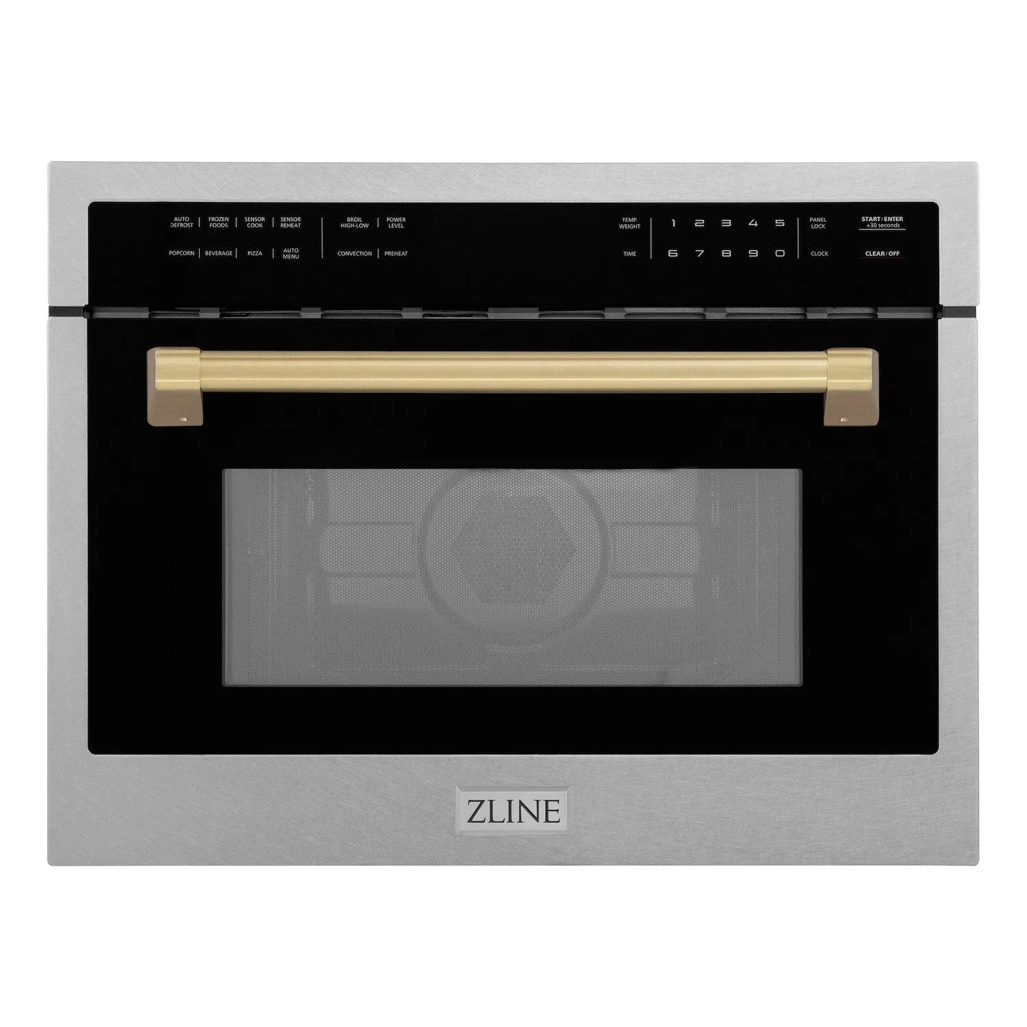 ZLINE Autograph Edition 24 in. 1.6 cu ft. Built-in Convection Microwave Oven in Satin Stainless Steel with Champagne Bronze Accents (MWOZ-24-SS-CB)