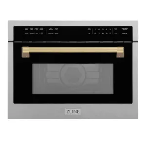 ZLINE Autograph Edition 24 in. 1.6 cu ft. Built-in Convection Microwave Oven in Satin Stainless Steel with Champagne Bronze Accents (MWOZ-24-SS-CB)