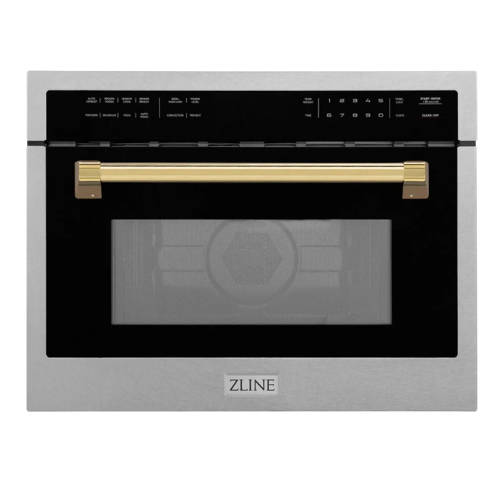 ZLINE Autograph Edition 24 in. 1.6 cu ft. Built-in Convection Microwave Oven in Satin Stainless Steel with Polished Gold Accents (MWOZ-24-SS-G)