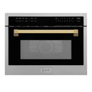 ZLINE Autograph Edition 24 in. 1.6 cu ft. Built-in Convection Microwave Oven in Satin Stainless Steel with Polished Gold Accents (MWOZ-24-SS-G)