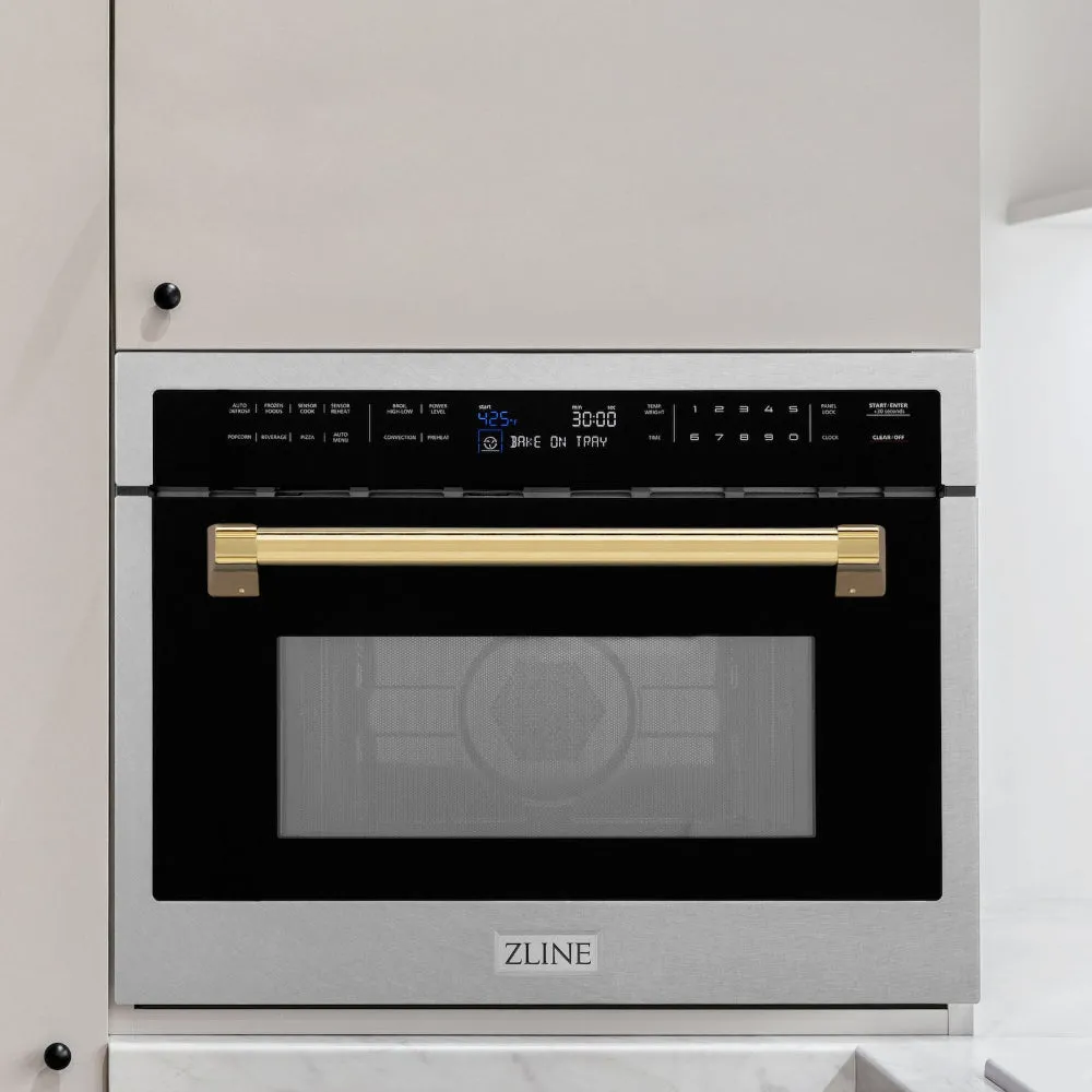 ZLINE Autograph Edition 24 in. 1.6 cu ft. Built-in Convection Microwave Oven in Satin Stainless Steel with Polished Gold Accents (MWOZ-24-SS-G)