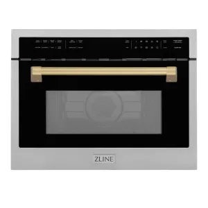 ZLINE Autograph Edition 24 in. 1.6 cu ft. Built-in Convection Microwave Oven in Stainless Steel with Champagne Bronze Accents (MWOZ-24-CB)