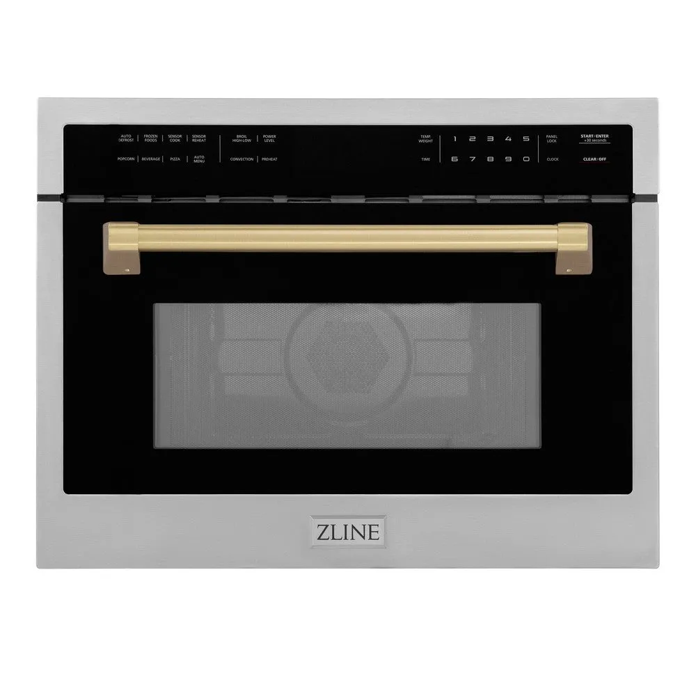ZLINE Autograph Edition 24 in. 1.6 cu ft. Built-in Convection Microwave Oven in Stainless Steel with Champagne Bronze Accents (MWOZ-24-CB)