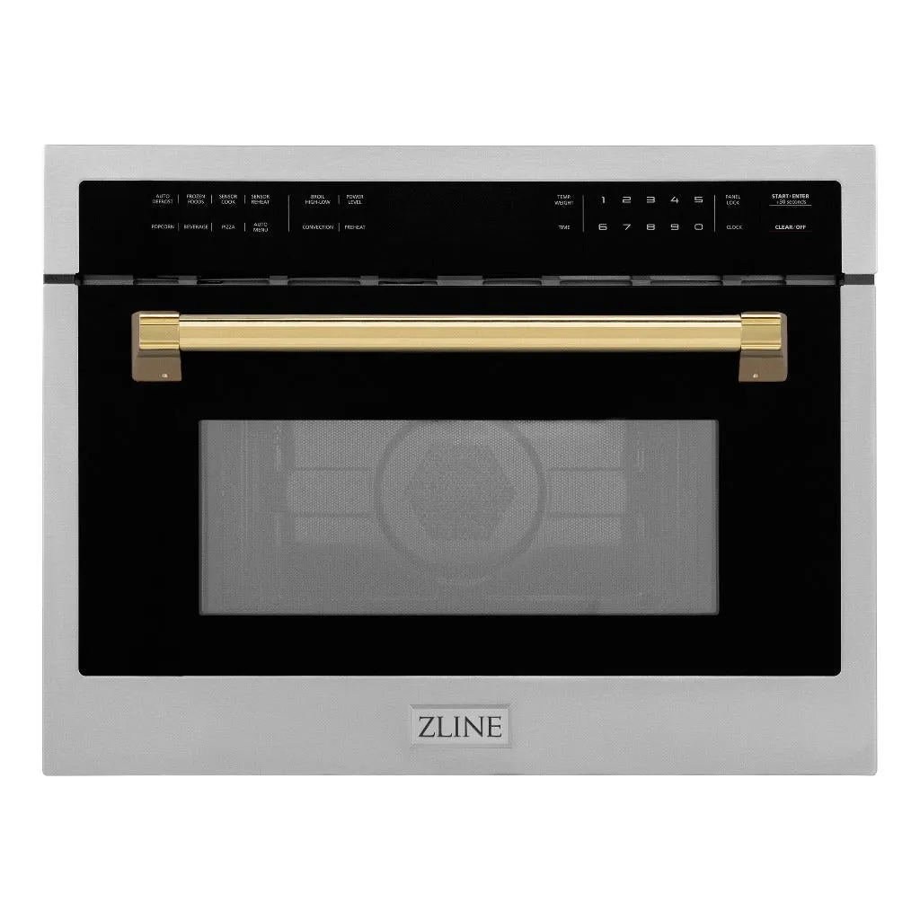 ZLINE Autograph Edition 24 in. 1.6 cu ft. Built-in Convection Microwave Oven in Stainless Steel with Polished Gold Accents (MWOZ-24-G)