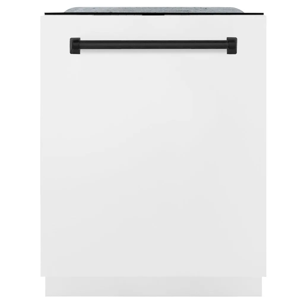 ZLINE Autograph Edition 24 in. Monument Series 3rd Rack Top Control Built-In Tall Tub Dishwasher in White Matte with Matte Black Handle, 45dBa (DWMTZ-WM-24-MB)