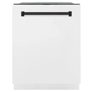 ZLINE Autograph Edition 24 in. Monument Series 3rd Rack Top Control Built-In Tall Tub Dishwasher in White Matte with Matte Black Handle, 45dBa (DWMTZ-WM-24-MB)