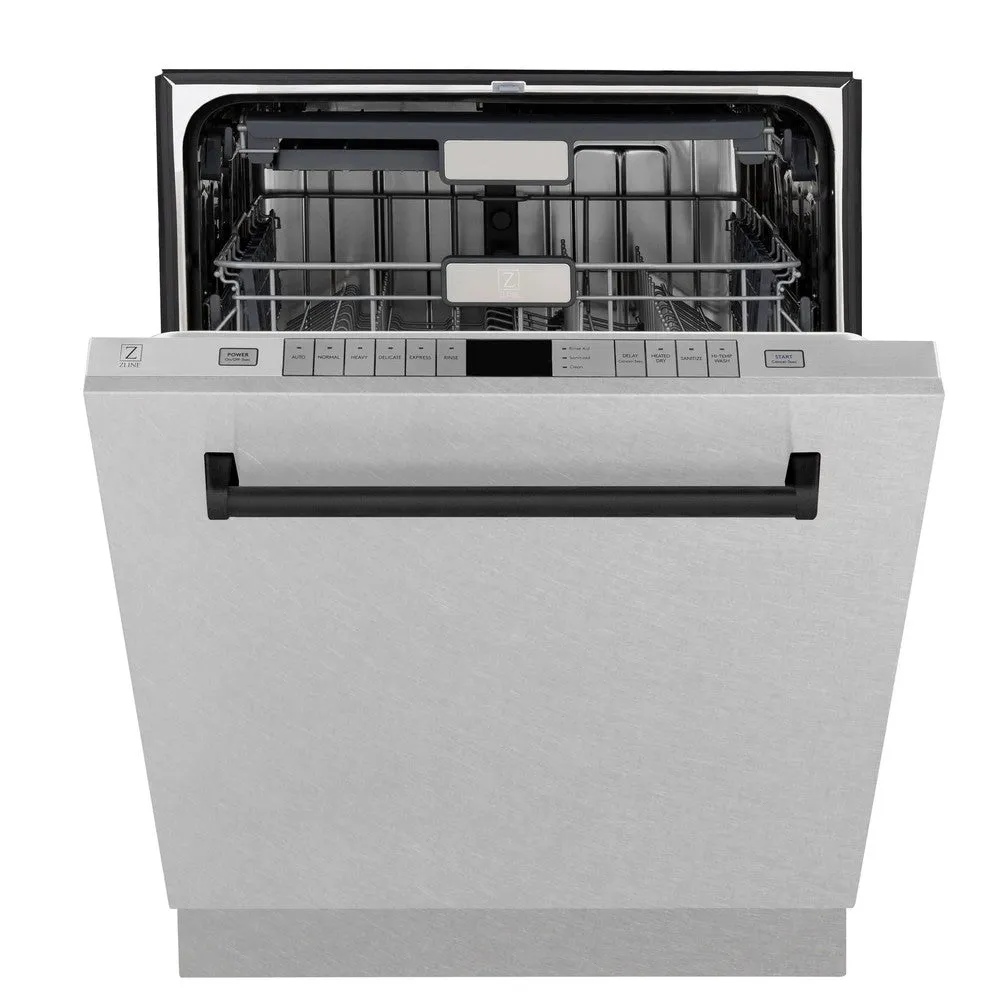 ZLINE Autograph Edition 24 in. Monument Series 3rd Rack Top Control Built-In Tall Tub Dishwasher with Satin Stainless Steel Panel and Matte Black Handle, 45dBa (DWMTZ-SN-24-MB)