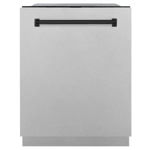 ZLINE Autograph Edition 24 in. Monument Series 3rd Rack Top Control Built-In Tall Tub Dishwasher with Satin Stainless Steel Panel and Matte Black Handle, 45dBa (DWMTZ-SN-24-MB)