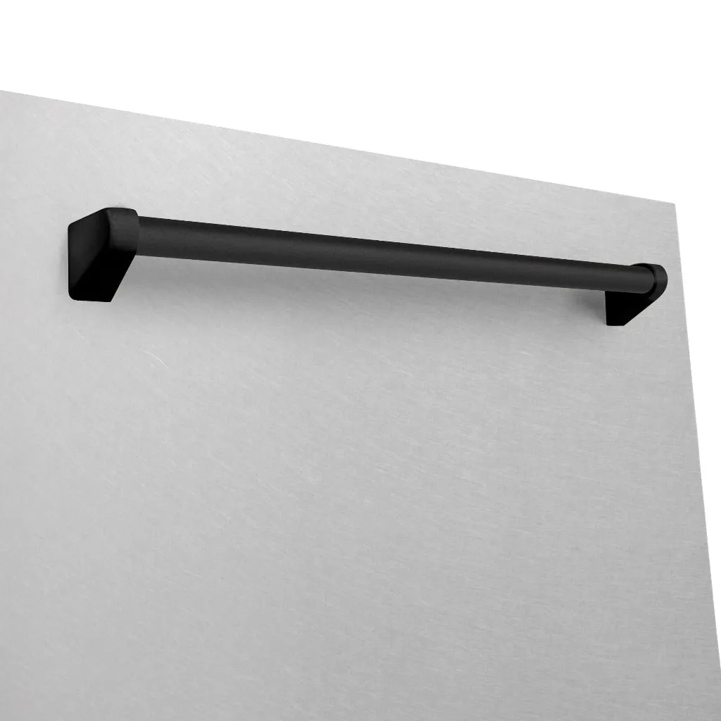 ZLINE Autograph Edition 24 in. Monument Series 3rd Rack Top Control Built-In Tall Tub Dishwasher with Satin Stainless Steel Panel and Matte Black Handle, 45dBa (DWMTZ-SN-24-MB)
