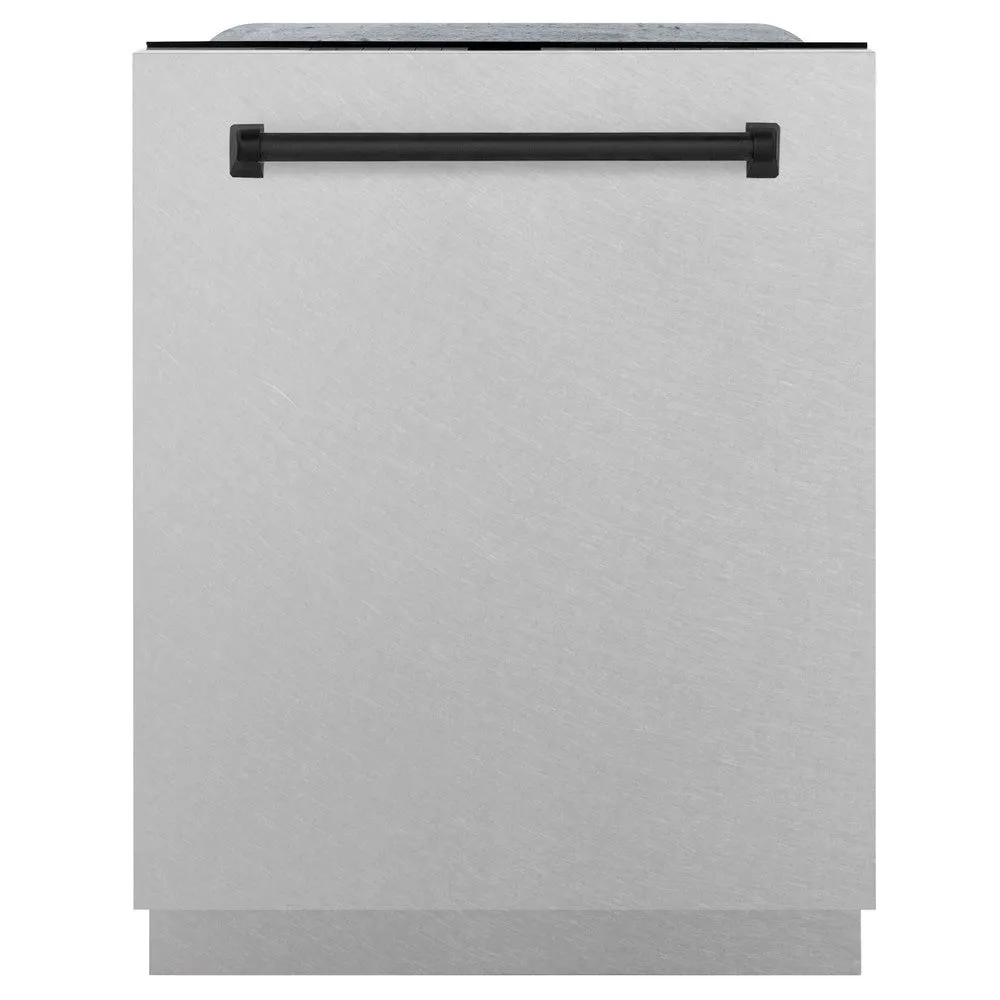 ZLINE Autograph Edition 24 in. Monument Series 3rd Rack Top Control Built-In Tall Tub Dishwasher with Satin Stainless Steel Panel and Matte Black Handle, 45dBa (DWMTZ-SN-24-MB)
