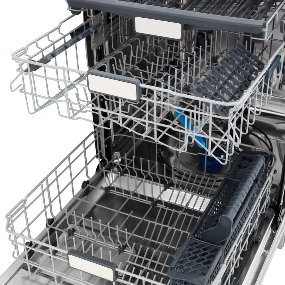 ZLINE Autograph Edition 24 in. Monument Series 3rd Rack Top Control Built-In Tall Tub Dishwasher with Satin Stainless Steel Panel and Matte Black Handle, 45dBa (DWMTZ-SN-24-MB)