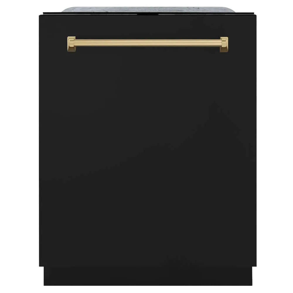 ZLINE Autograph Edition 24 in. Monument Series 3rd Rack Top Touch Control Tall Tub Dishwasher in Black Matte with Champagne Bronze Handle, 45dBa (DWMTZ-BLM-24-CB)