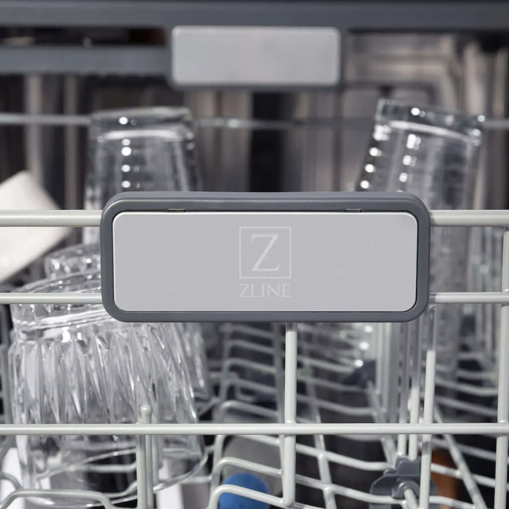 ZLINE Autograph Edition 24 in. Monument Series 3rd Rack Top Touch Control Tall Tub Dishwasher with Satin Stainless Steel Panel and Champagne Bronze Handle, 45dBa (DWMTZ-SN-24-CB)