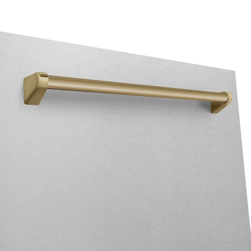 ZLINE Autograph Edition 24 in. Monument Series 3rd Rack Top Touch Control Tall Tub Dishwasher with Satin Stainless Steel Panel and Champagne Bronze Handle, 45dBa (DWMTZ-SN-24-CB)