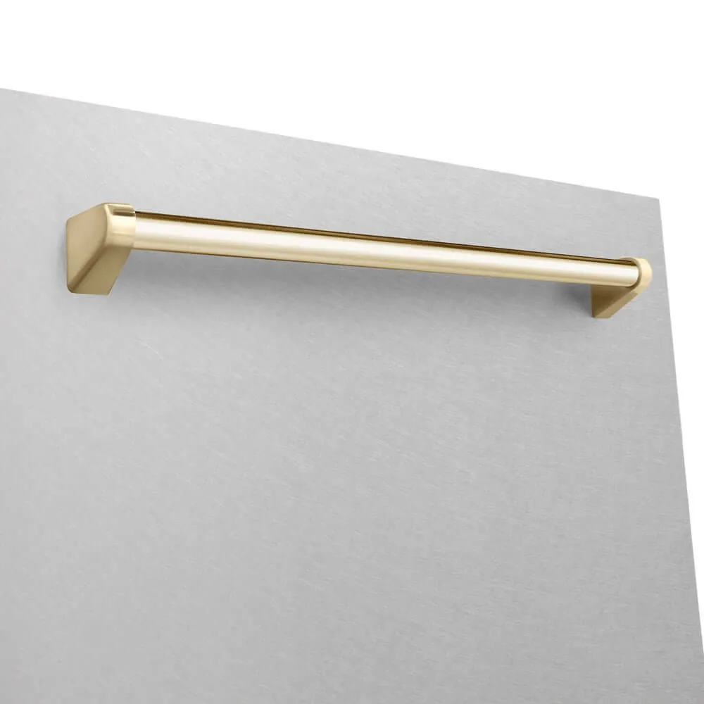 ZLINE Autograph Edition 24 in. Monument Series 3rd Rack Top Touch Control Tall Tub Dishwasher with Satin Stainless Steel Panel and Polished Gold Handle, 45dBa (DWMTZ-SN-24-G)