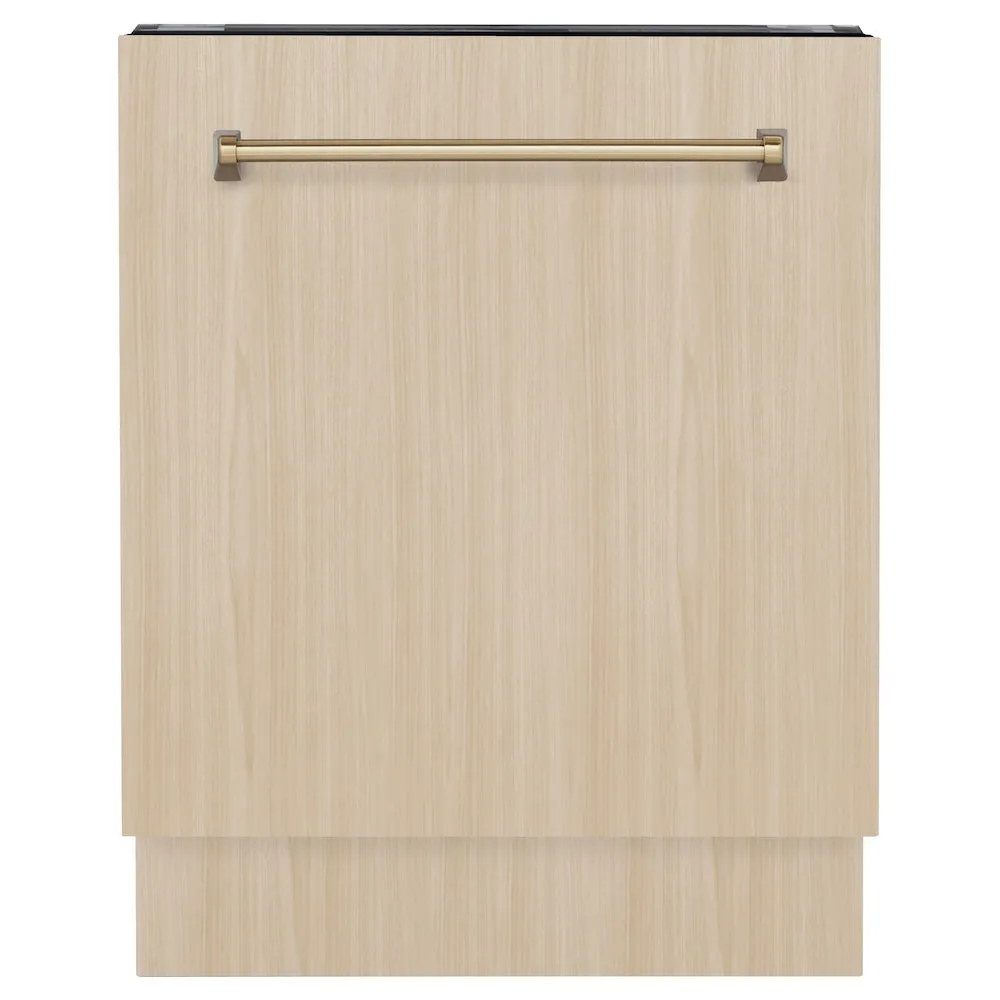 ZLINE Autograph Edition 24 in. Tallac Series 3rd Rack Top Control Built-In Tall Tub Dishwasher in Custom Panel Ready with Champagne Bronze Handle, 51dBa (DWVZ-24-CB)