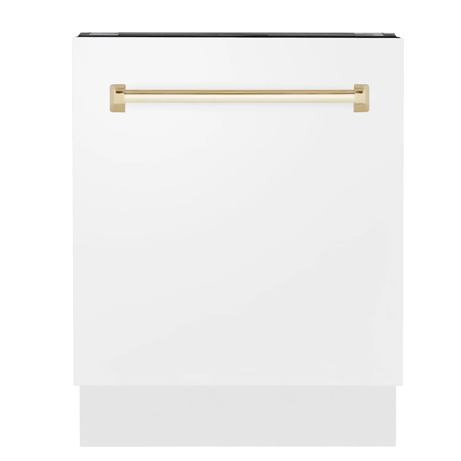 ZLINE Autograph Edition 24 in. Tallac Series 3rd Rack Top Control Built-In Tall Tub Dishwasher in White Matte with Polished Gold Handle, 51dBa (DWVZ-WM-24-G)