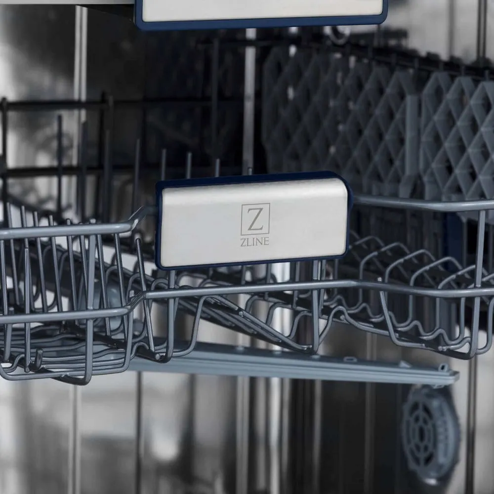 ZLINE Autograph Edition 24 in. Tallac Series 3rd Rack Top Control Built-In Tall Tub Dishwasher with Satin Stainless Steel Panel and Champagne Bronze Handle, 51dBa (DWVZ-SN-24-CB)