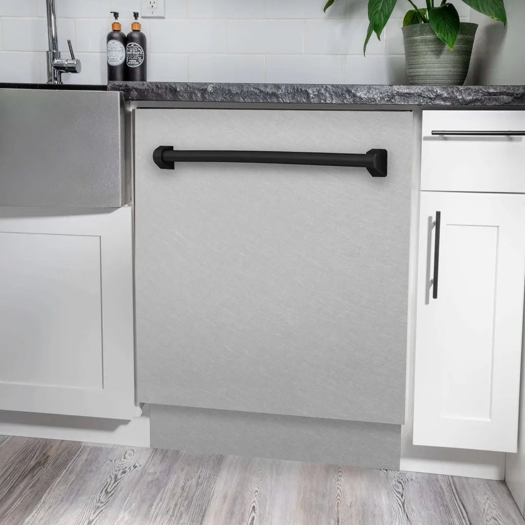 ZLINE Autograph Edition 24 in. Tallac Series 3rd Rack Top Control Built-In Tall Tub Dishwasher with Satin Stainless Steel Panel and Matte Black Handle, 51dBa (DWVZ-SN-24-MB)