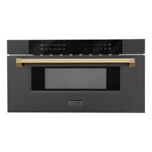 ZLINE Autograph Edition 30 in. 1.2 cu. ft. Built-in Microwave Drawer in Black Stainless Steel with Polished Gold Accents (MWDZ-30-BS-G)