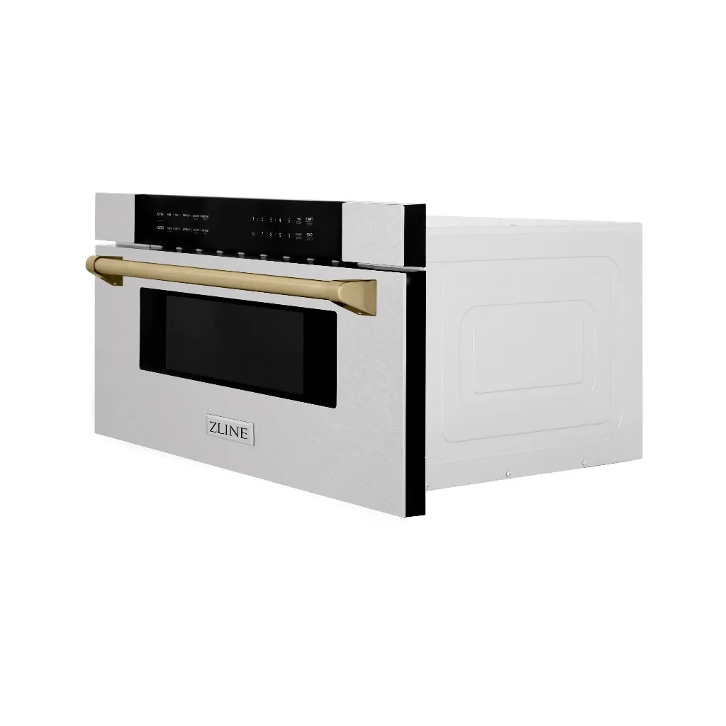 ZLINE Autograph Edition 30 in. 1.2 cu. ft. Built-In Microwave Drawer in Satin Stainless Steel with Champagne Bronze Accents (MWDZ-30-SS-CB)