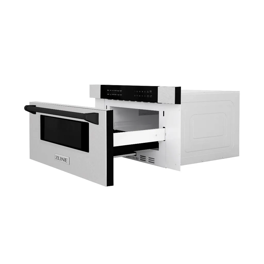 ZLINE Autograph Edition 30 in. 1.2 cu. ft. Built-In Microwave Drawer in Satin Stainless Steel with Matte Black Accents (MWDZ-30-SS-MB)