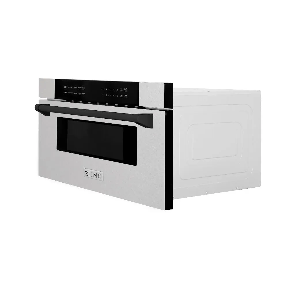 ZLINE Autograph Edition 30 in. 1.2 cu. ft. Built-In Microwave Drawer in Satin Stainless Steel with Matte Black Accents (MWDZ-30-SS-MB)