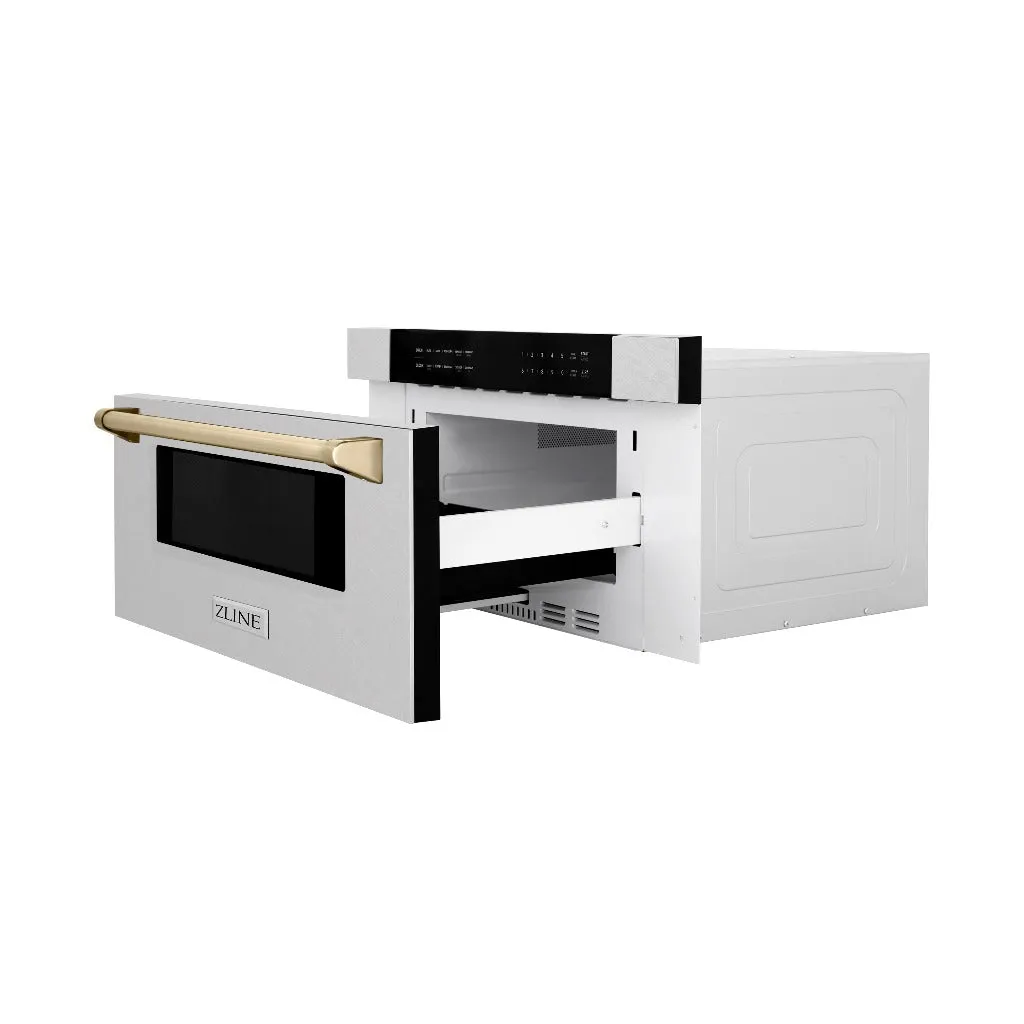 ZLINE Autograph Edition 30 in. 1.2 cu. ft. Built-In Microwave Drawer in Satin Stainless Steel with Polished Gold Accents (MWDZ-30-SS-G)