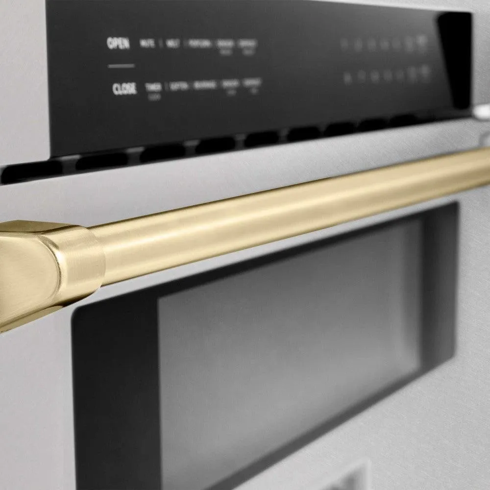 ZLINE Autograph Edition 30 in. 1.2 cu. ft. Built-In Microwave Drawer in Satin Stainless Steel with Polished Gold Accents (MWDZ-30-SS-G)