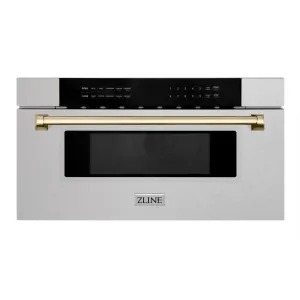 ZLINE Autograph Edition 30 in. 1.2 cu. ft. Built-In Microwave Drawer in Satin Stainless Steel with Polished Gold Accents (MWDZ-30-SS-G)