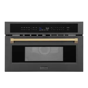 ZLINE Autograph Edition 30 in. 1.6 cu ft. Built-in Convection Microwave Oven in Black Stainless Steel with Champagne Bronze Accents (MWOZ-30-BS-CB)
