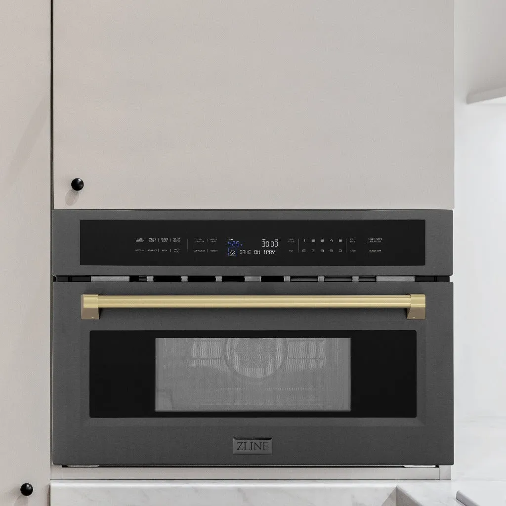 ZLINE Autograph Edition 30 in. 1.6 cu ft. Built-in Convection Microwave Oven in Black Stainless Steel with Champagne Bronze Accents (MWOZ-30-BS-CB)