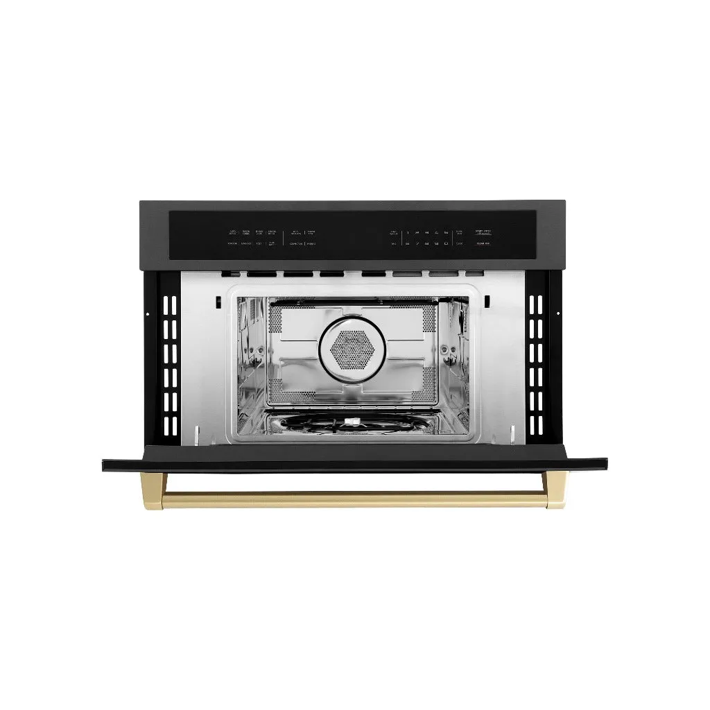 ZLINE Autograph Edition 30 in. 1.6 cu ft. Built-in Convection Microwave Oven in Black Stainless Steel with Champagne Bronze Accents (MWOZ-30-BS-CB)