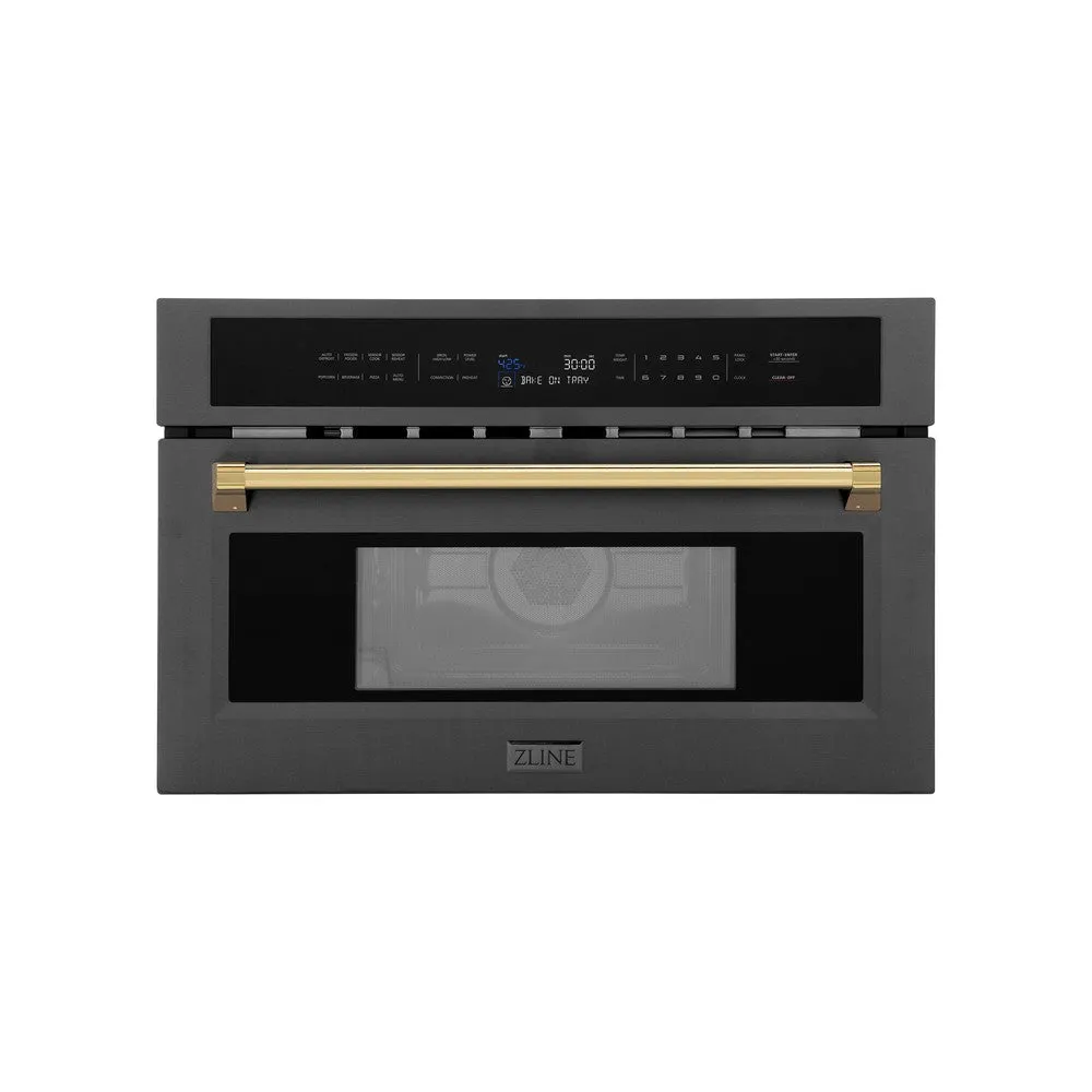 ZLINE Autograph Edition 30 in. 1.6 cu ft. Built-in Convection Microwave Oven in Black Stainless Steel with Polished Gold Accents (MWOZ-30-BS-G)