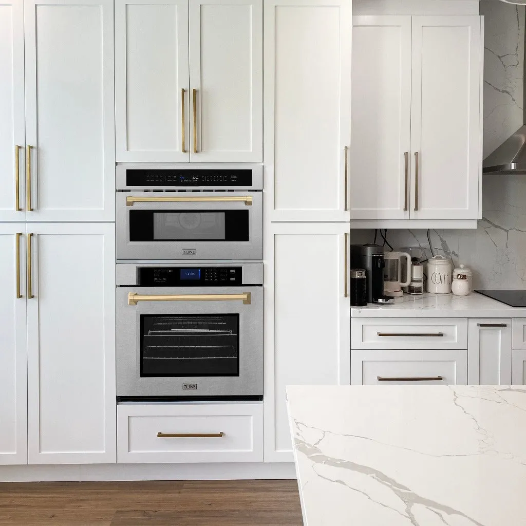 ZLINE Autograph Edition 30 in. 1.6 cu ft. Built-in Convection Microwave Oven in Satin Stainless Steel and Champagne Bronze Accents (MWOZ-30-SS-CB)